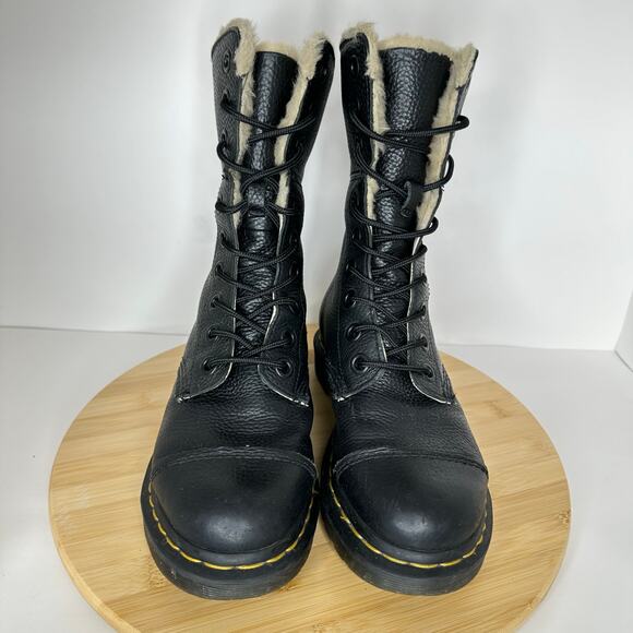 Dr. Martens Aimilita Faux Fur Lined Leather High Boots Black Milled Nappa Size 7 - Picture 5 of 10